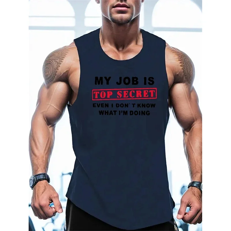Fashion 3D Letter Print Gym Fitness Vest Tops Text Humour Tank Top Summer Outdoort Quick Dry Sleeveless T-shirt Sport Vest