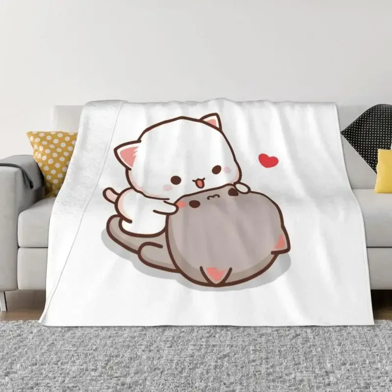 Peach And Goma Mochi Cat Love 3D Print Blankets Breathable Soft Flannel Autumn Throw Blanket for Couch Car Bedding