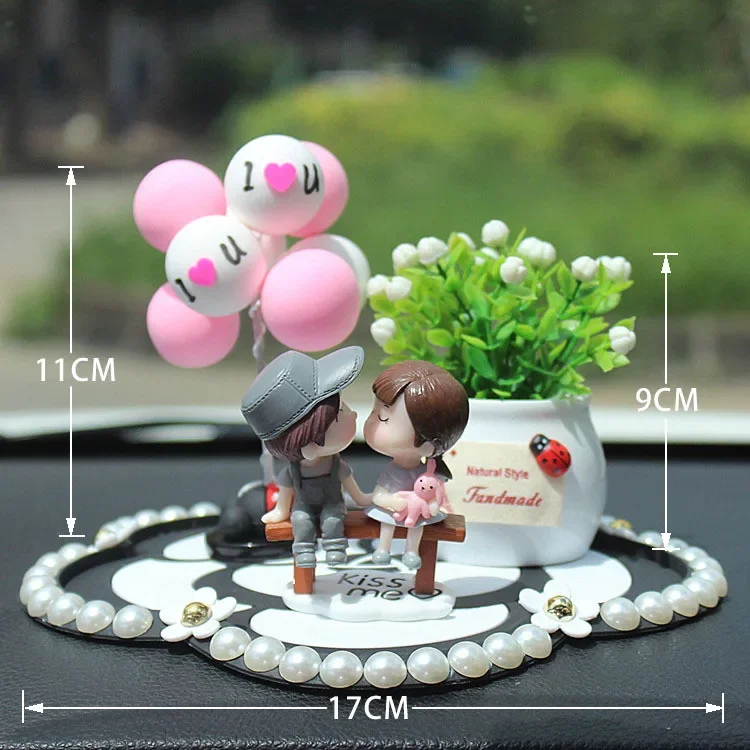 Kawaii Cartoon Couple Diamond Kiss Luck Fruit Fragrance Cute Car Decor Auto Interior Women Pink Dashboard Ornaments Accessories