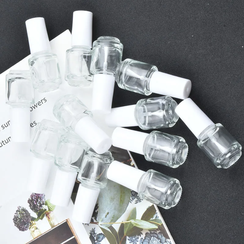 Newest 10pcs/lot 5ml/cc Empty Glass Nail Polished Oil Bottles With White Cap With Brush Cosmetic Nail Oil Container Wholesale