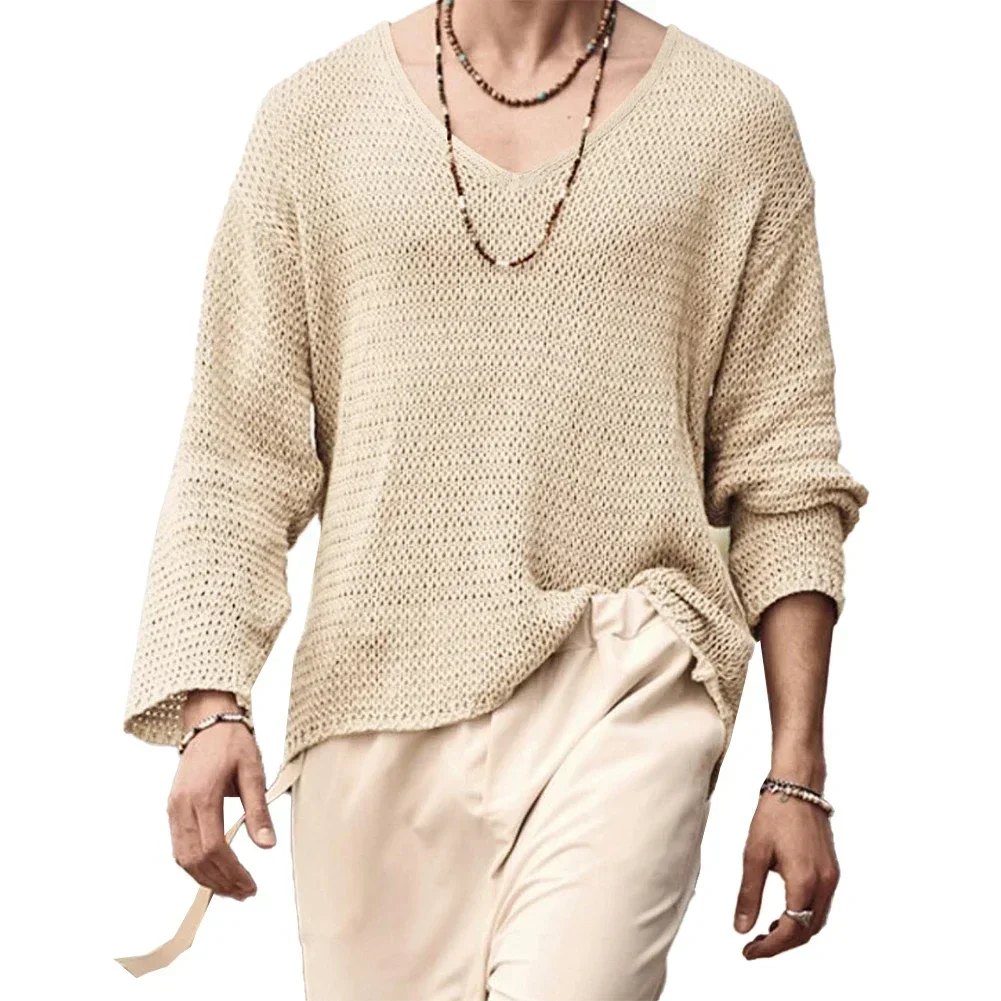 Male Men Top Regular Sleeveless Solid Top V-neck Breathable Casual Classic Long Sleeve Loose Comfy Hot Stylish