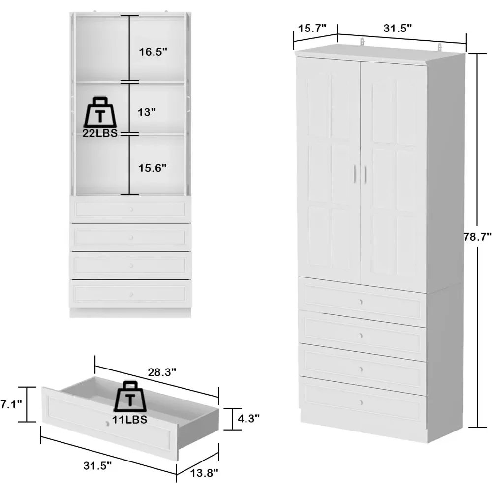 Tall Bookcase Bookshelf with 3-Tier Shelves, Wooden Display Storage Cabinet with 4 Drawers for Home Office, Living Room