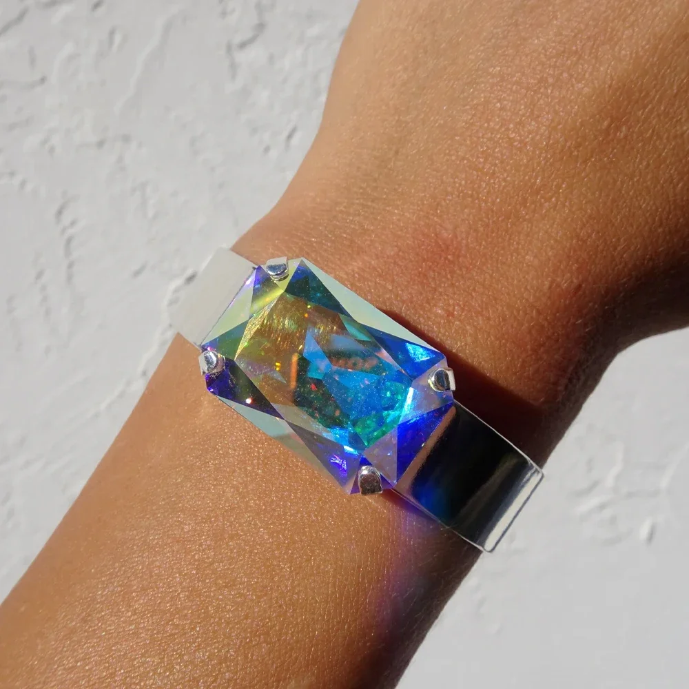 

Красочные кристаллы преувеличенные квадратные браслеты для женщин эффектный блестящий горный хрусталь открытый браслет наручные украшения театрализованное представление