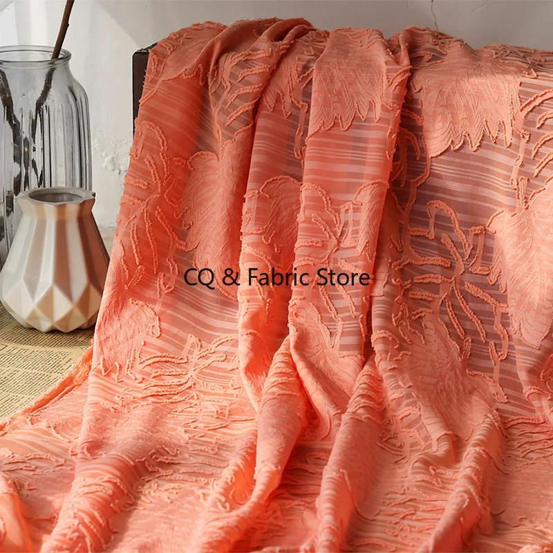 

Новая шифоновая ткань с жаккардовым вырезом в виде листьев, полосатая ткань с бахромой для женского платья, от метров