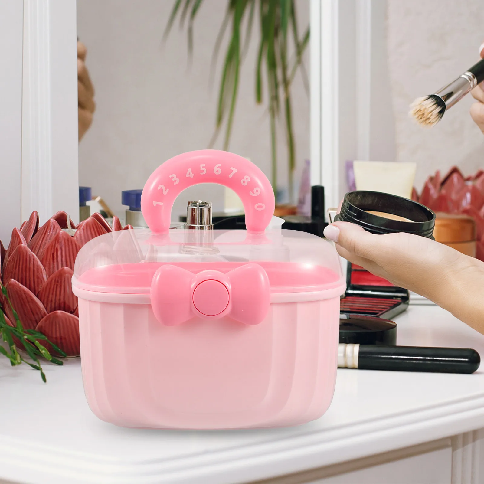 

Bowknot Portable Jewelry Storage Box Double Layer Pink Organizer Makeup Case Vanity Holder Hair Accessories Clips