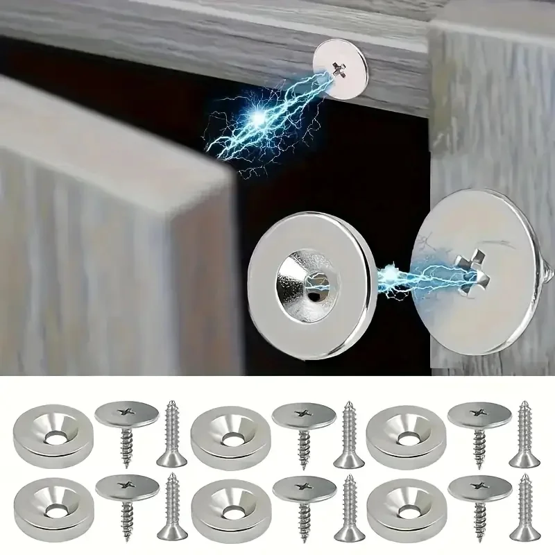 Image of Schranktürmagnet, rund, Metall, magnetisch, für Kleiderschrank, verstecktes Schließen, magnetischer Türschnäpper, Schließer für Möbelbeschläge