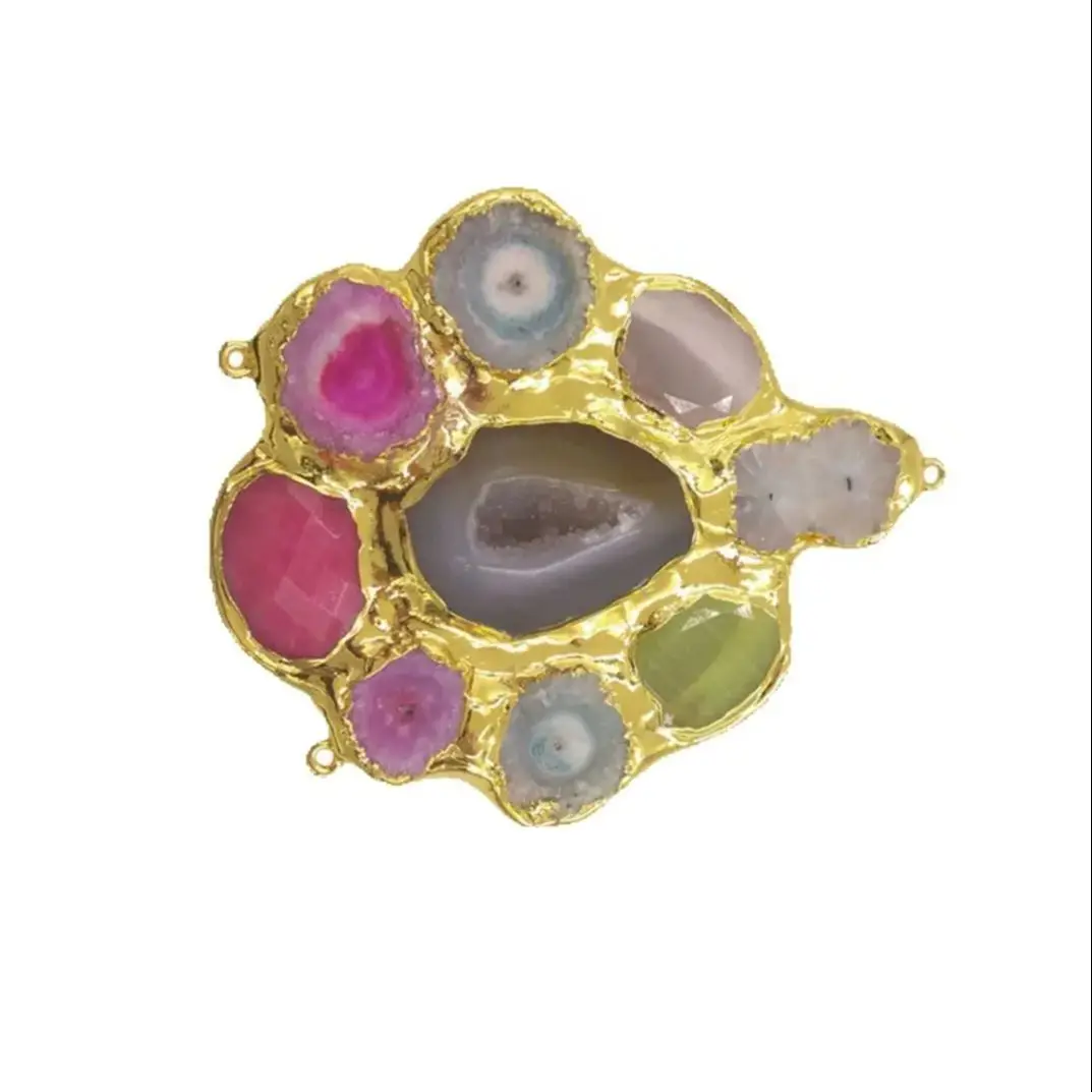 

WT-C337 Beautiful Colored Gemstone With 18k Gold Plated Paved Fine Pendant Connector Accessory Finding Crafts