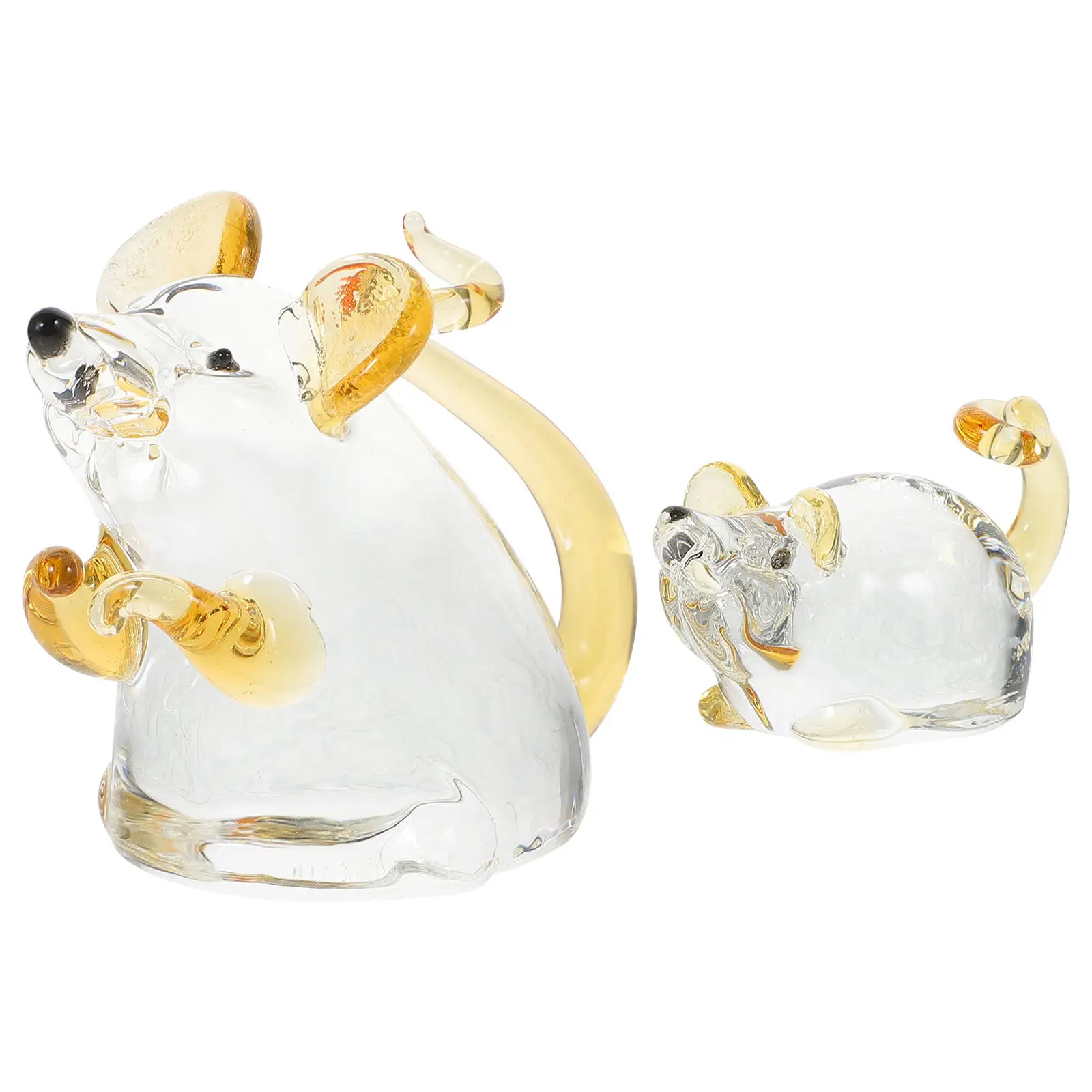 2Pcs Glass Mouse Statue Chinese Zodiac Decor Fine Craftsmanship Desktop Living Room Bedroom Coffee Shop Party Festive Home