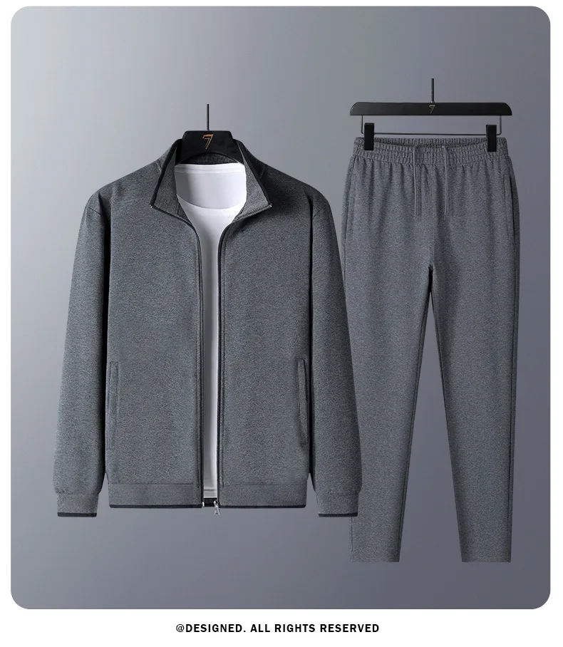 Herren-Trainingsanzüge 2-teiliges Set Stehkragen Reißverschlussjacke Hose mit elastischem Bund Frühling Herbst Freizeitkleidung für Väter mittleren Alters – Detail 13