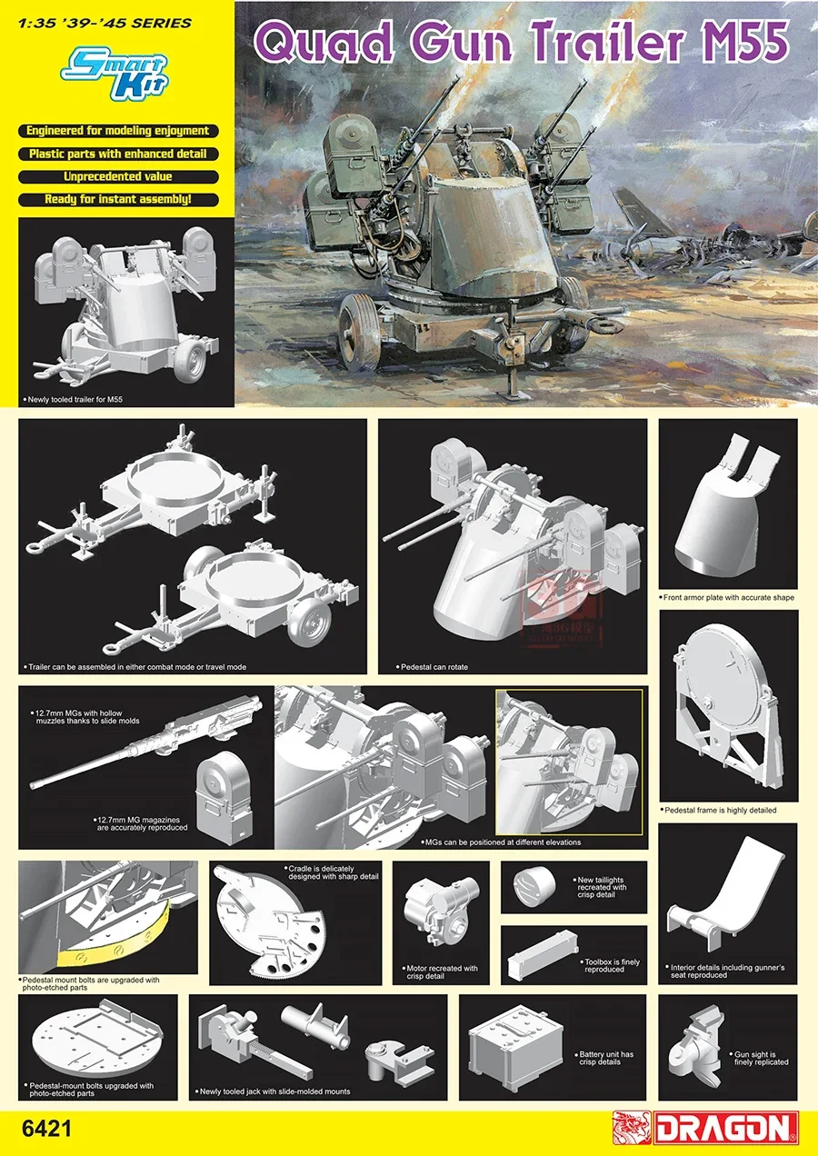 DRAGON Assembled Scale Model Kit 6421 American M55 Towed Quad Anti-aircraft Machine Gun 1/35