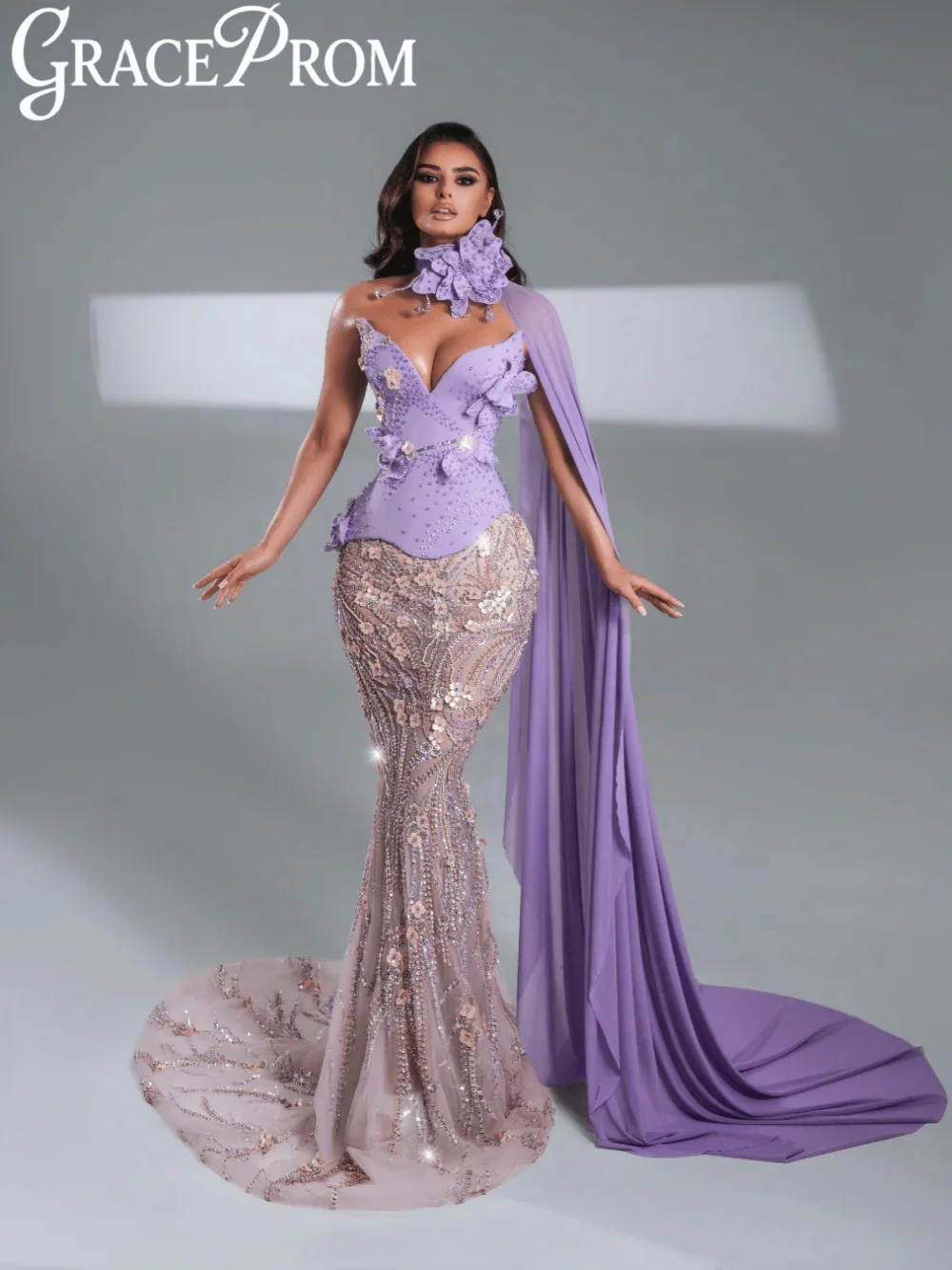 

Purple Embroidery Beaded Evening Dress Structured Corset Mermaid Long Wedding Party Gown Customized Gorgeous Banquet Gowns