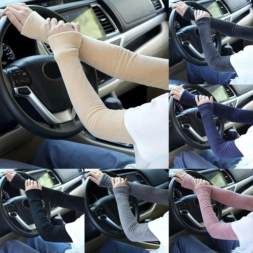 أكمام دافئة من الصوف للجنسين بلون سادة وأغطية أذرع طويلة سميكة مقاومة للبرودة وقفازات مرنة بدون أصابع