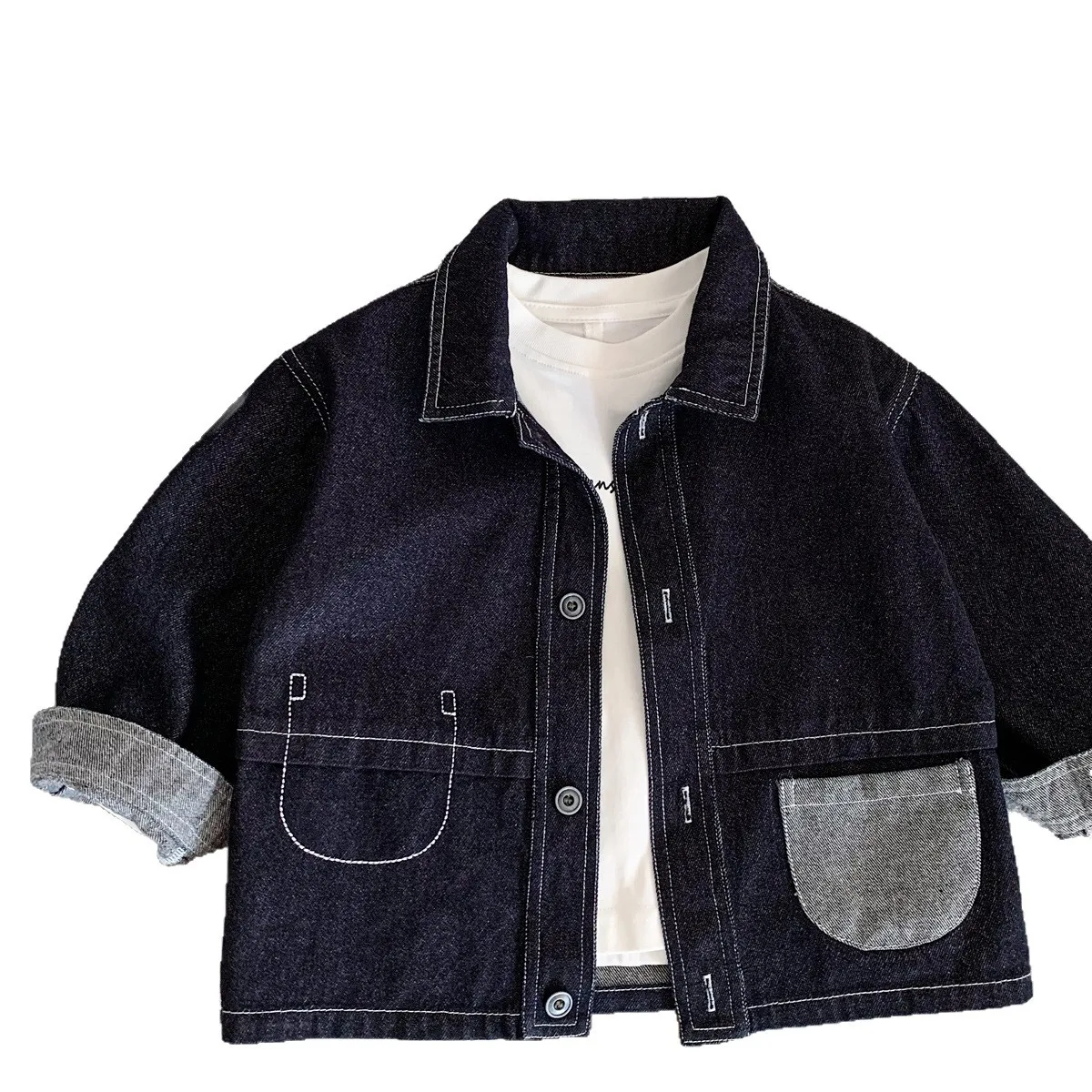 Boys Autumn Denim Jacket, Handsome Shirt‑Style Outerwear, Casual Open Front Cardigan Coat For Toddler Kids 90-160cm