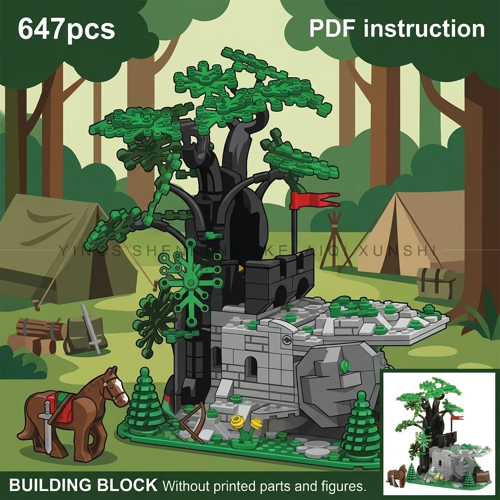

Конструктор Stronghold Diorama: Архитектурный набор MOC «Средневековый Лесной Замок-Аванпост» с камуфляжем рейнджеров, для взрослых