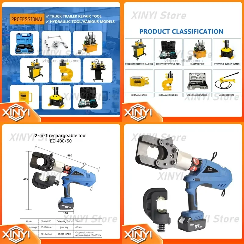 for EZ-400/50 2 in 1 Battery Electric Hydraulic Crimping Cutting Tool Wire Cable Cutter Stripper Plier for Electrical Work