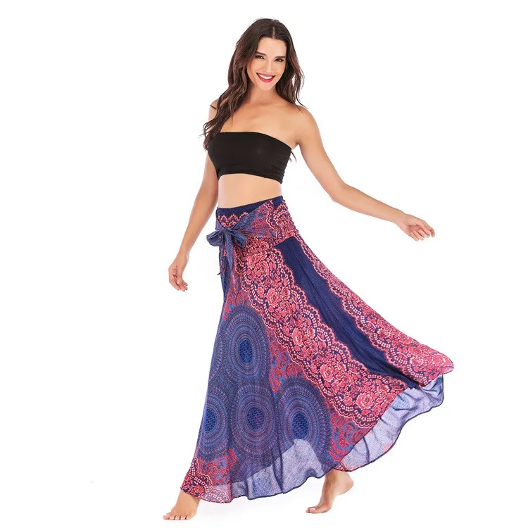 Casual Print Dress with Dancing Skirt Bohemian Artistic Vintage Western Summer Women Skirts