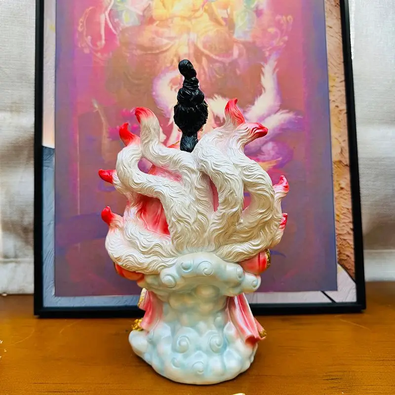 Nine-Tailed Fox Goddess Figurine, Hall Deity Statue, Living Room Auspicious Decoration, New Chinese Style Handmade Painted