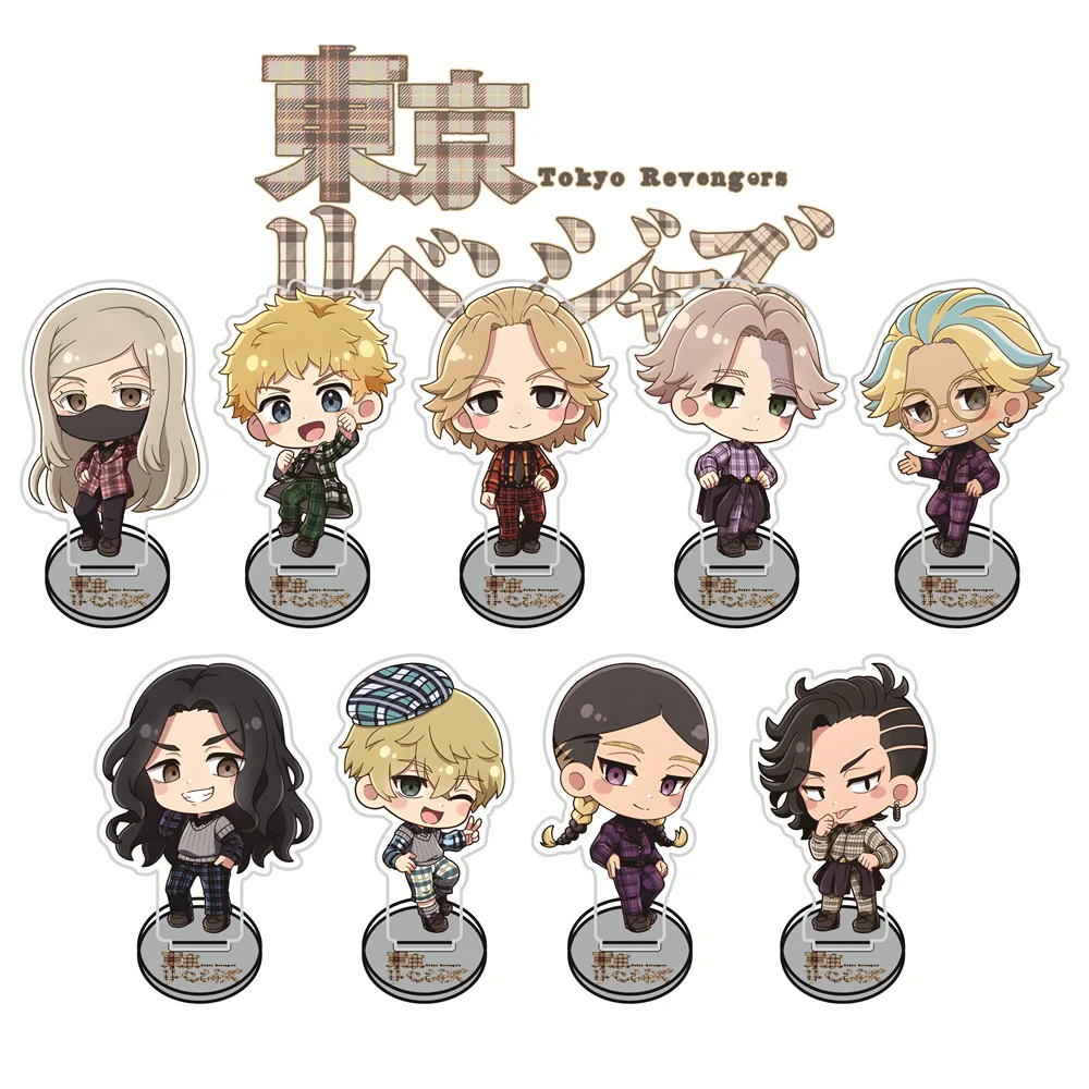 Tokyo Revengers 10cm Plaid Outfit Themed Acrylic Stand Figures Keychain Anime Collectible Standee, Desk Decor Gift for Fans
