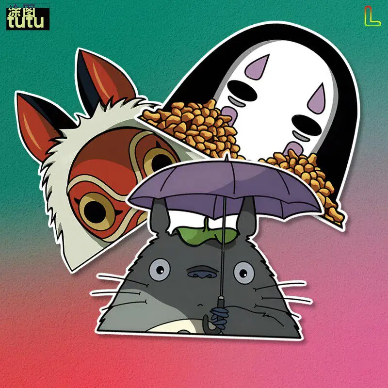 

Spirited Away Cartoon Mask Male Totoro Car Tail Glass Electric Car Anime Reflective Body Sticker