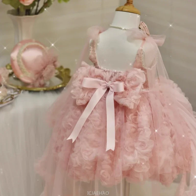 

Pink Girls Princess Dress Flower Girl Wedding Party Everyday Elegant New Clothing Gown Luxury High End Pageant Outfit Birthday