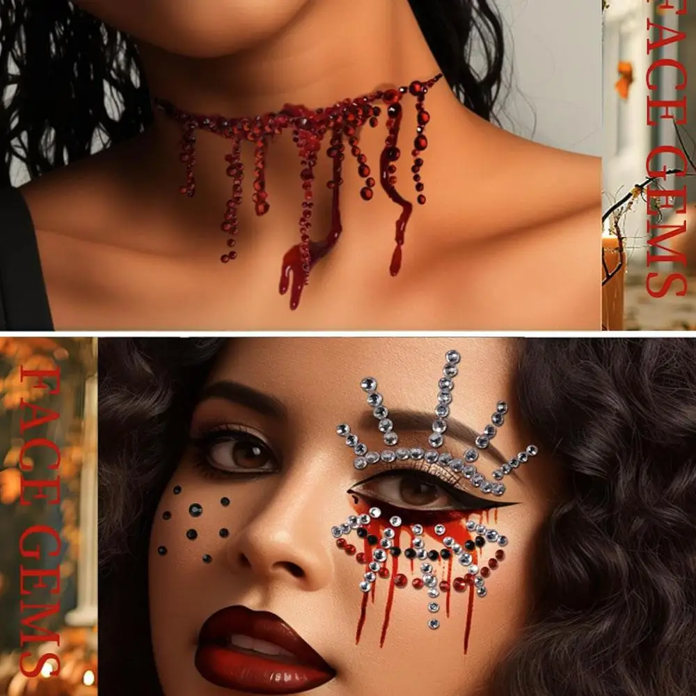 5Sheets Face Gems Rhinestones for Face Makeup, Halloween Stickers