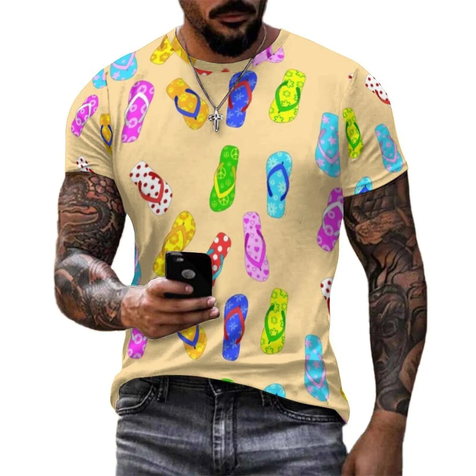 Vacation Pop Art T Shirt Colorful Flip Flops Man Harajuku T Shirts Summer Pattern Tees Short-Sleeve Funny Big Size Tops Gift