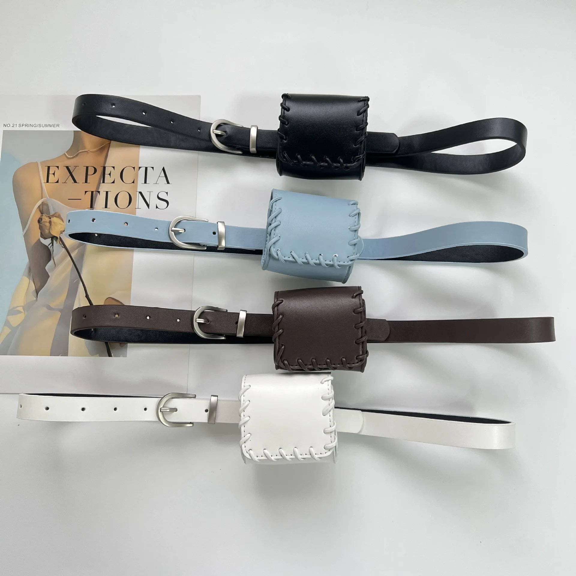 Square Mini Pouch Waist‑Belt Set Hand‑Stitched Edge Pin‑Buckle Belt Women Waist Accessories