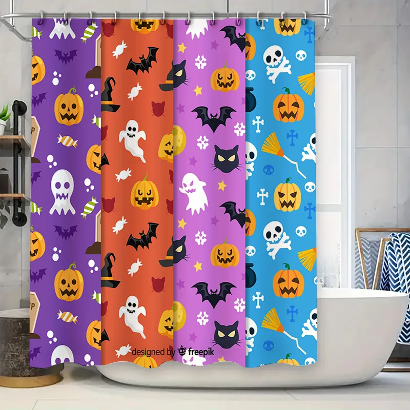 Halloween shower curtain set spooky Halloween print bathroom decor! Perfect for your fall-themed home or party supplies collecti