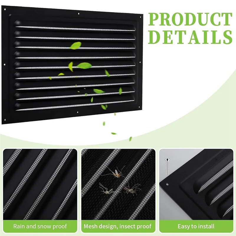 ABGG-Metal Louver Vent Grille 8" X 12" 2 Pcs For Attic Shed Vents Gable Vents With Screen Mesh For Indoor Outdoor Garage