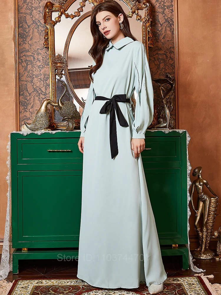 Fashion Satin Sliky Djellaba Muslim Dress Dubai Full Length Flare Sleeve Soft Shiny Abaya Dubai Turkey Muslim Islam Robe