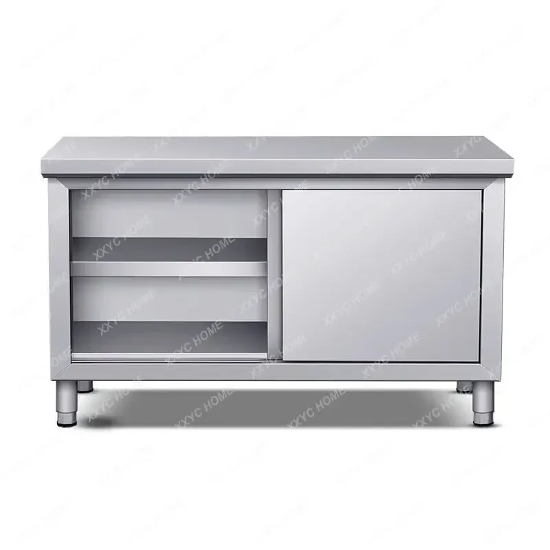 JJ304 Stainless Steel Kitchen Storage Cabinet Workbench Hotel Console Cabinet Stove Locker Cupboard Storage