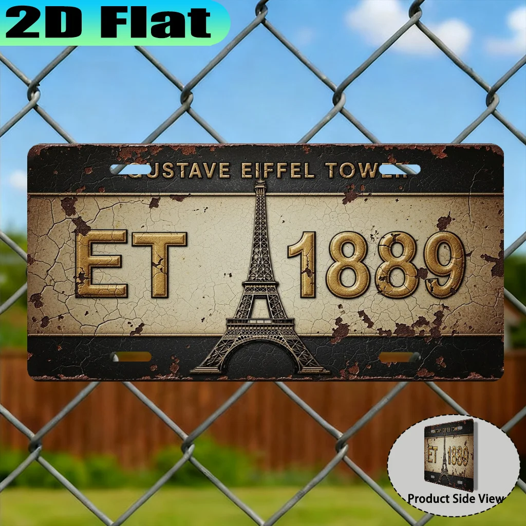 2D Flat - A Vintage Aluminum Sign Featuring The Eiffel Tower, Retro Urban Style, a Gift for Travel Enthusiasts, Souvenir Gift