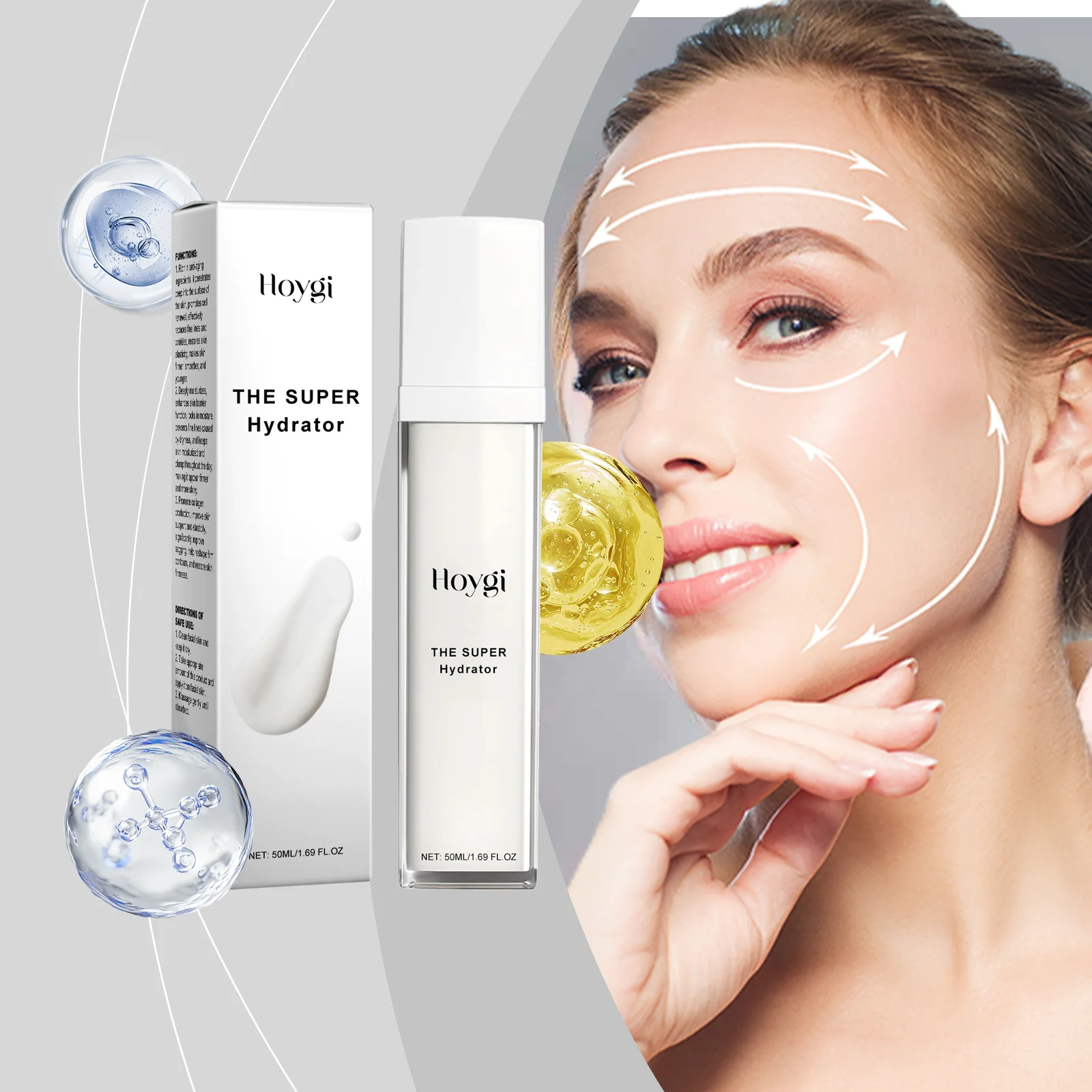 La crème à l'essence hydratante à l'acide hyaluronique hydrate légèrement, éclaircit, soin pour la peau du visage et resserre l'essence