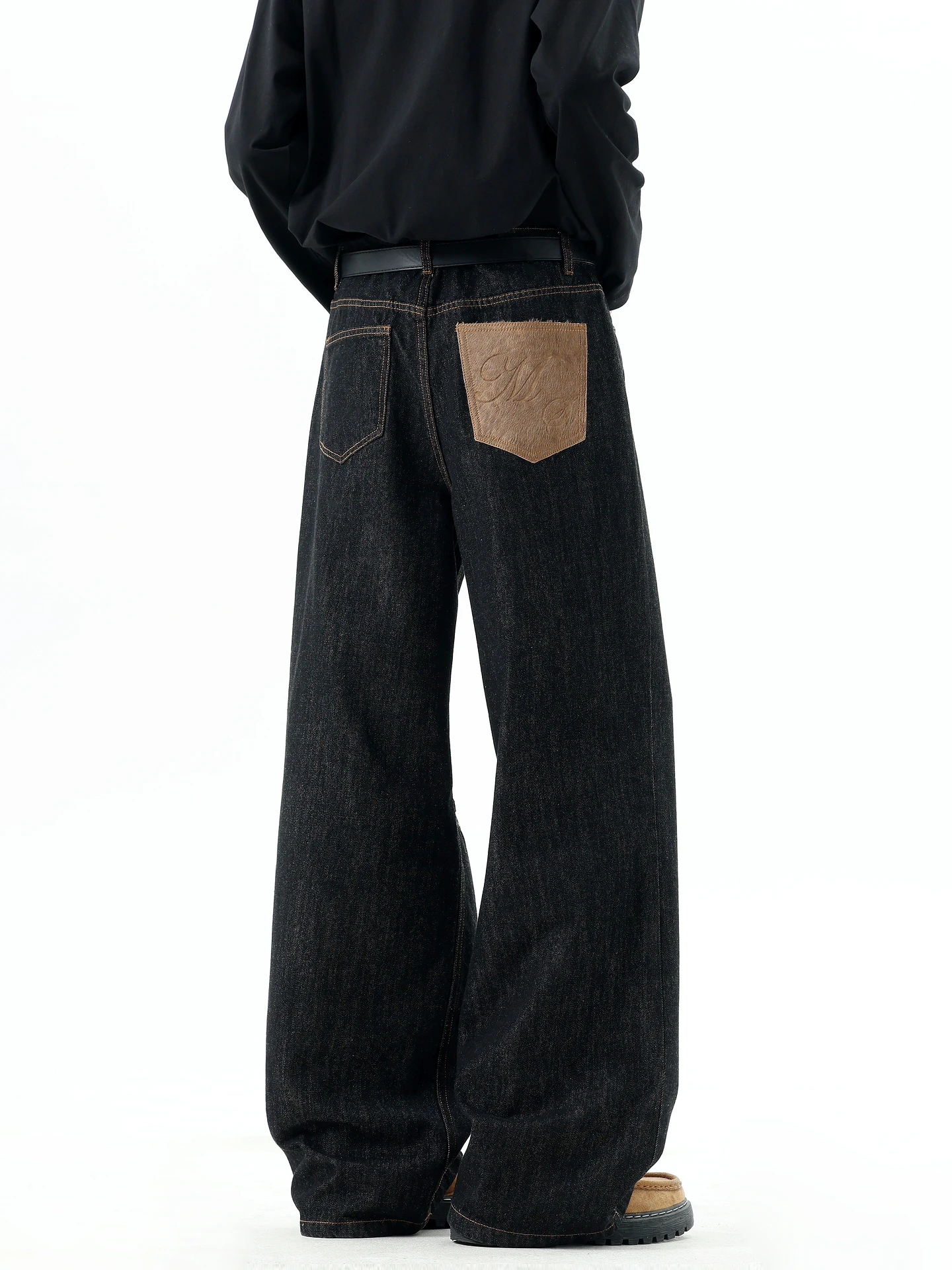 

Trendy Retro American Denim Straight Leg Jeans Men Loose Wide Leg Pants Casual Wear Youth Sle ket Detail mid Waist