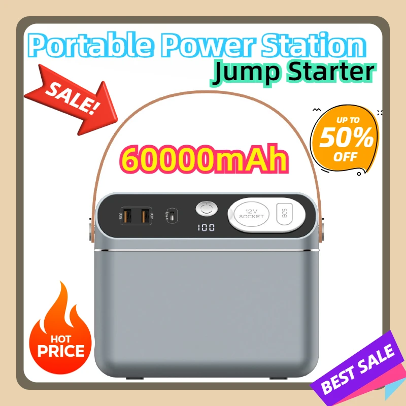 Portable Power Station 60000mAh 222Wh Jump Starter Camping Power Bank PD 60W Charger Car Booster Outdoor Starting Device 150W