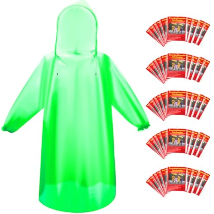 

and and Disposable Rain Ponchos for Adults/Youth, Waterproof PE Raincoats with Drawstring, Camping/Emergency