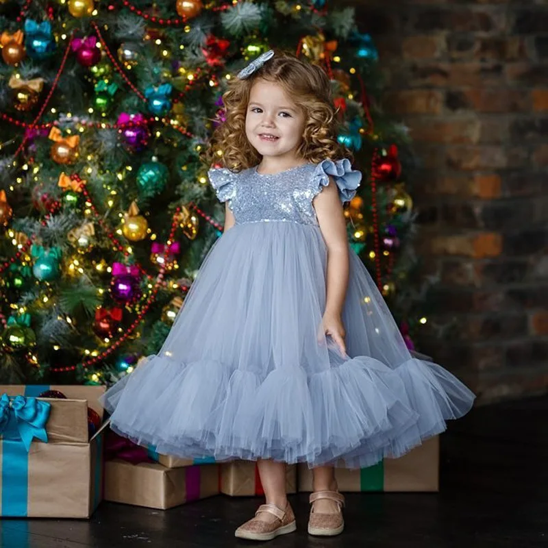 Blue Flower Children's Dress Children's Dress Years Old Baby Princess Dress New Fairy Pettiskirt French Wedding Flower Children'