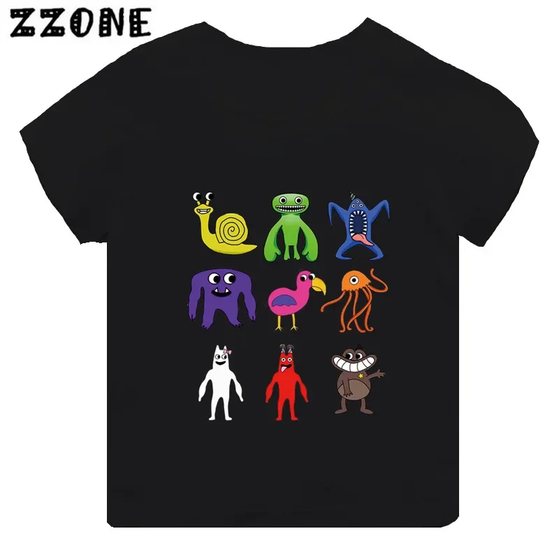 Hot Game Garten of Banban Print Cartoon Kids T-shirt Girls Clothes Baby Boys Black Short Sleeve T shirt Children Tops TH5846