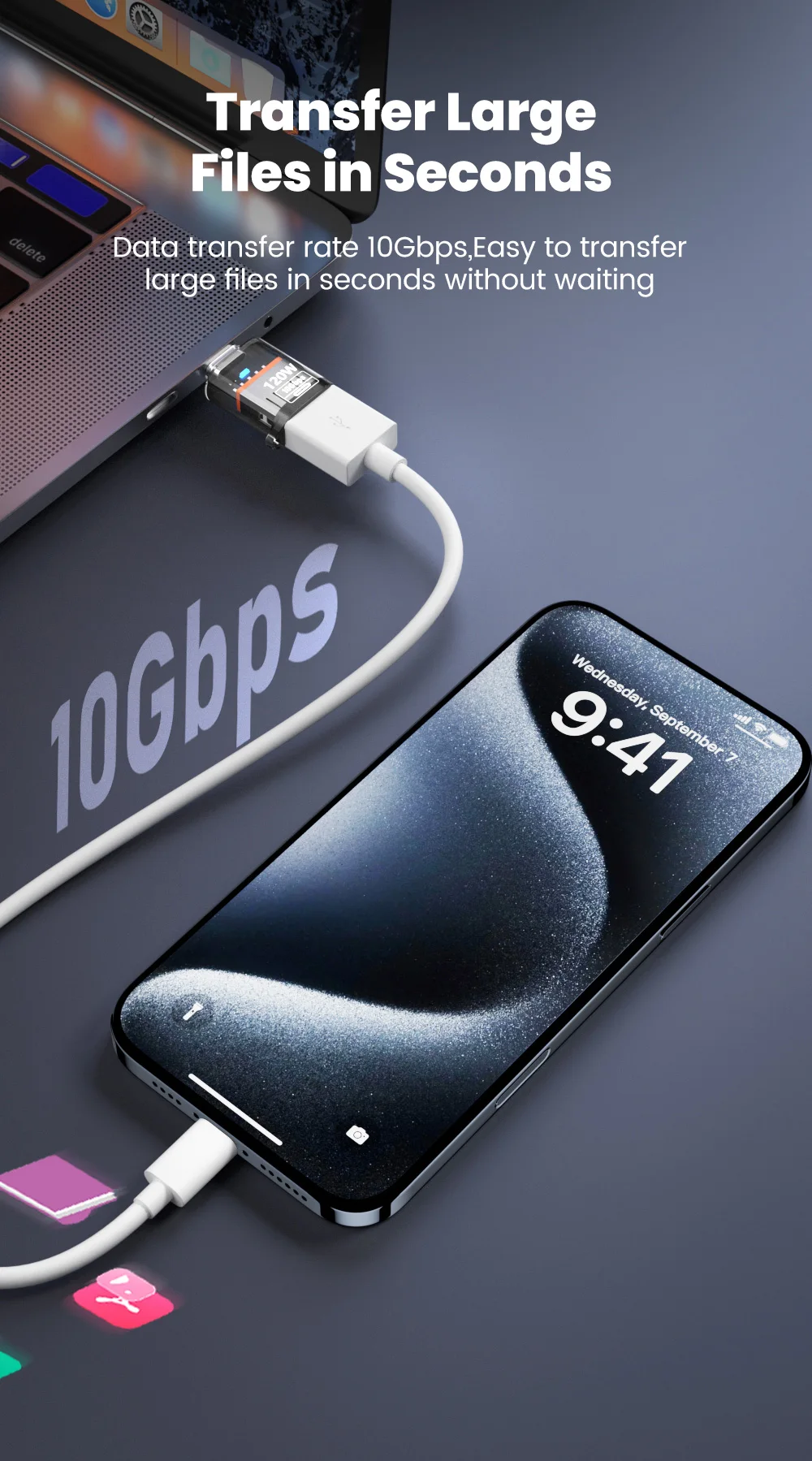 120W Fast Charging USB 3.2 to Type C Adapter OTG 10GB High Speed Data Audio Transfer For PC Tablet Xiaomi Huawei USB C Converter