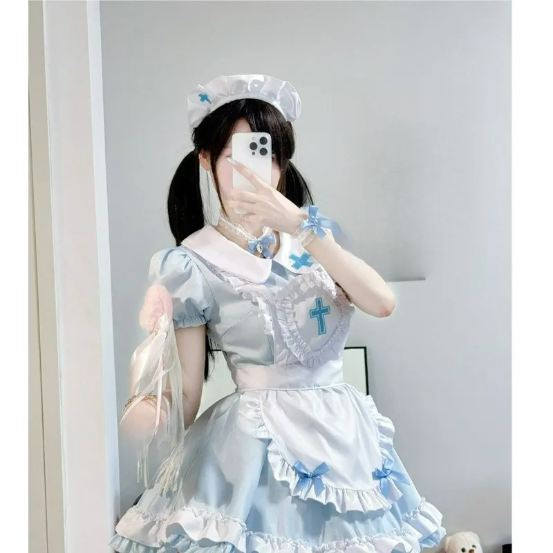 Disfraz de Cosplay Lolita Gótica, Vestido Sexy Japonés, Uniforme de Enfermera de Manga Corta con Accesorios para Mujer 2026