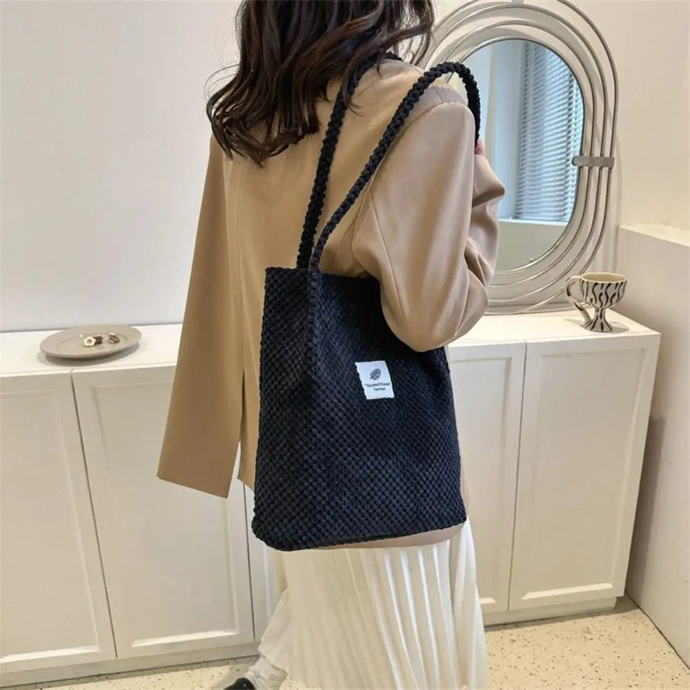 Fluwelen Corduroy Schoudertassen Canvas Koreaanse Stijl Vakantie Draagtas Effen Kleur Grote Capaciteit Plaid Hanbag Outdoor