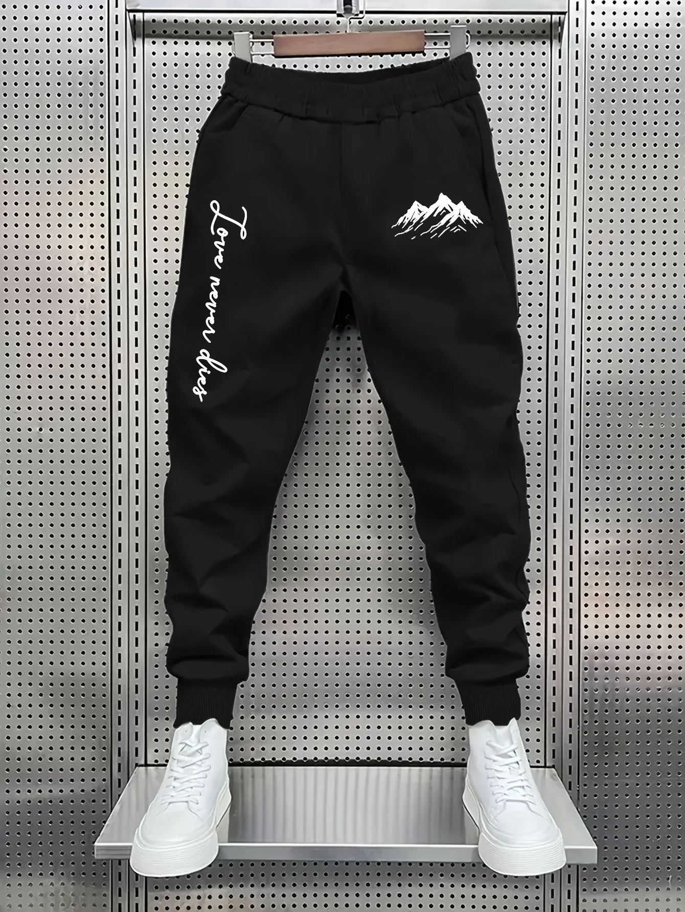 Men Mountain Silhouette Cursive Letter Graphic Jogger Pants Elastic Waist Drawstring Lightweight OutdoorCasualStreetwearTrousers