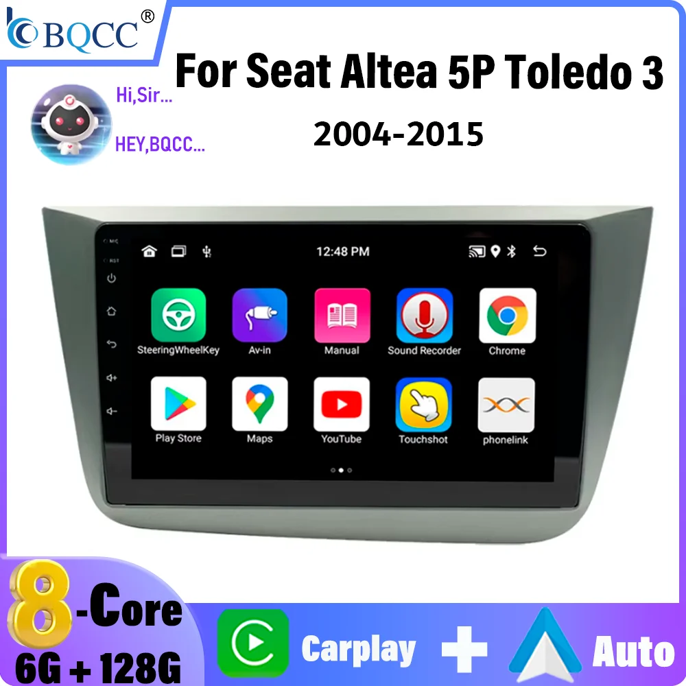 

BQCC AI Voice Car Radio Wireless CarPlay Android Auto For Seat Altea 5P Toledo 3 2004-2015 Multimedia smart Car player WIFI GPS