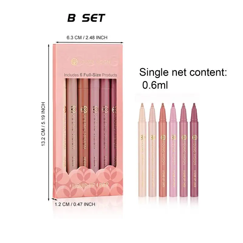 Matte Lipliner 6 Kleuren Matte Lipliner Potlood Draagbare Matte Lipliner Potloodset Voor Meisjes En Vrouwen Vakantie-En Verjaardagscadeau