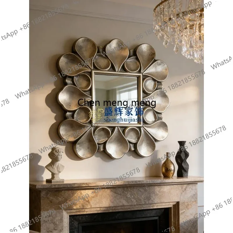 R European retro bathroom mirror Bedroom vanity makeup dressing table, entrance, dining side table decorative mirror
