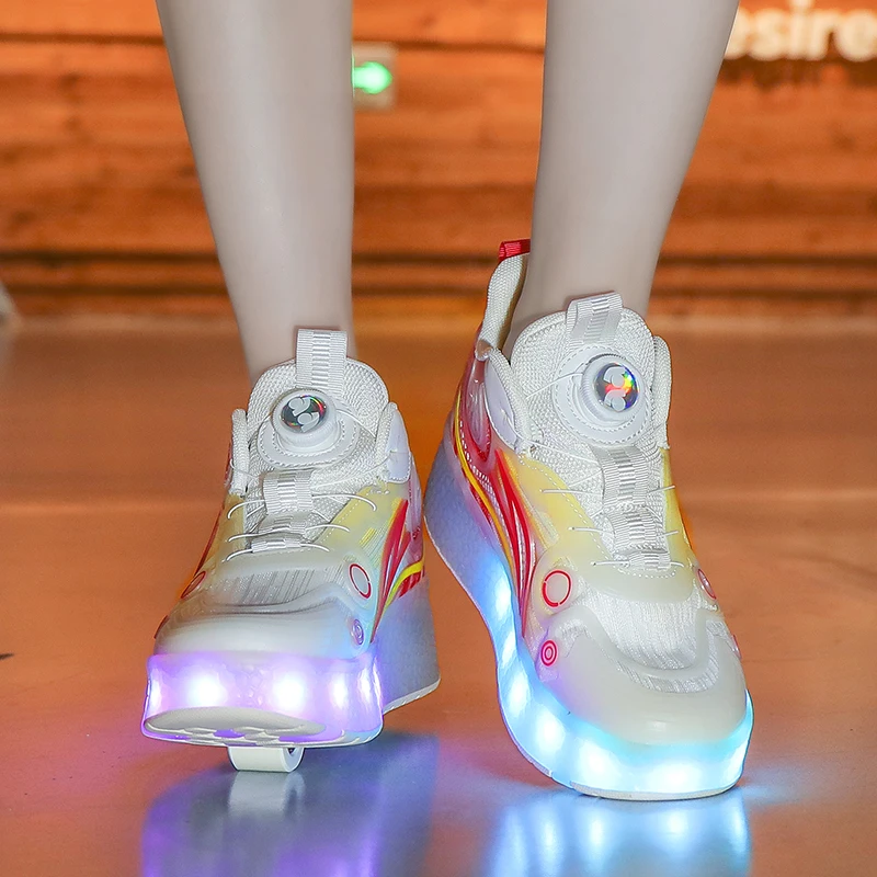 クールな光るローラースケート、男の子と女の子のためのユニバーサルデザイン、二輪LEDキッズスケート、男の子、女の子、女性用スニーカー、サイズ29-40