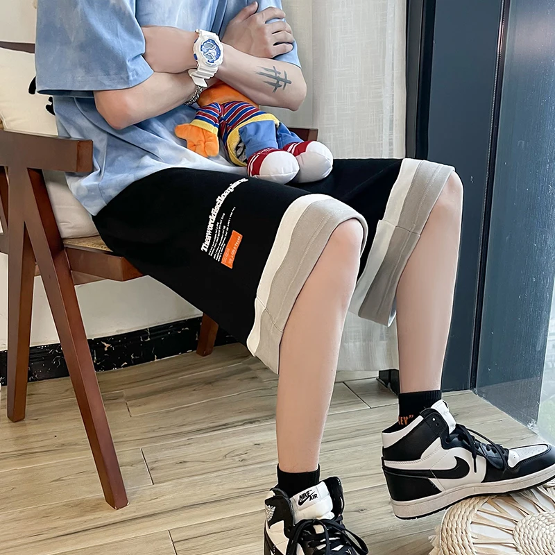 

Summer Spor Loose Fit Men's orts Thin Straight Leg Five-Quarter Casual Trousers Trendy Brand Faionable Color Blo Stud...