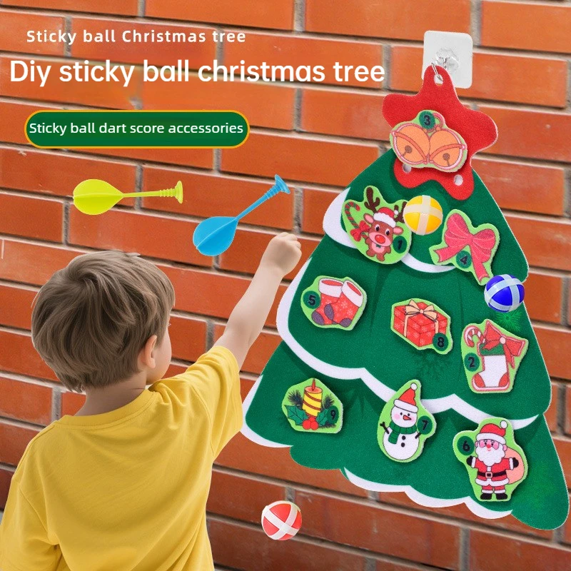 DIY Felt Christmas Tree Christmas Decoration Sticky Ball Dart Board Target Sports Game Toys Kids Educational Toy Christmas Gift