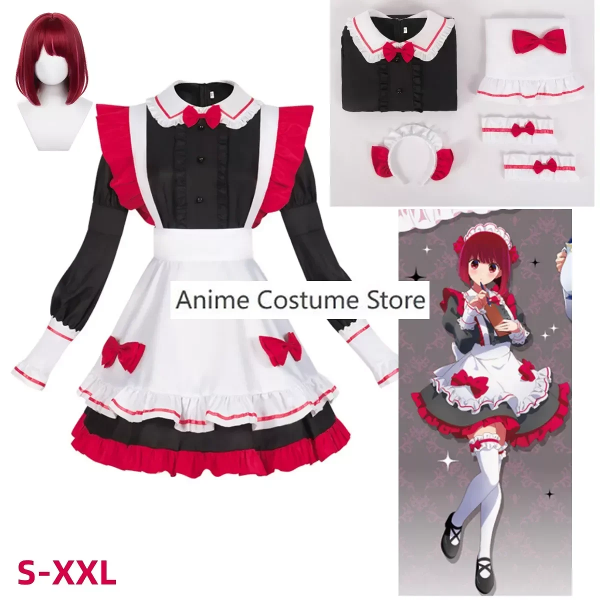 Kana New Cosplay Costumes Ruby Hoshino Cosplay Costume Maid Outfit Kana Red Cute Lolita Dress Cos Outfit Women Xmas Gifts