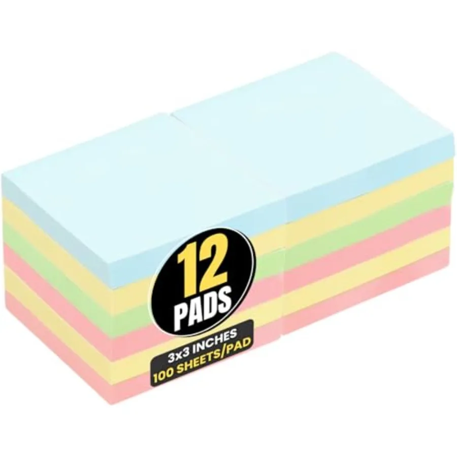 

Sticky Notes 3x3, Sticky Note Pads, Self-Stick Note Pads, Assorted Pastel Colors, 100-Sheet, 12/Pack